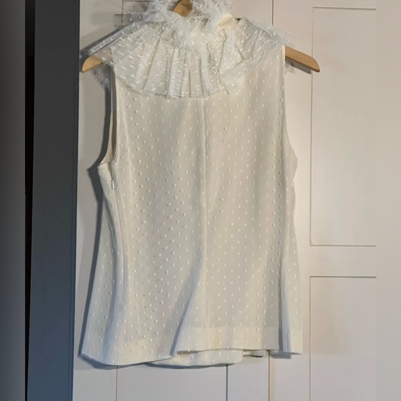 Moschino cream Swiss dot tulle overlay with tulle neck ruffle tie, size US 10 - Picture 3 of 8